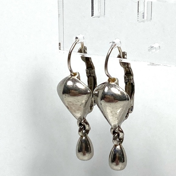 Monet Earrings Dangles Drops Silver Tone Vintage Marked Signed - Picture 12 of 13